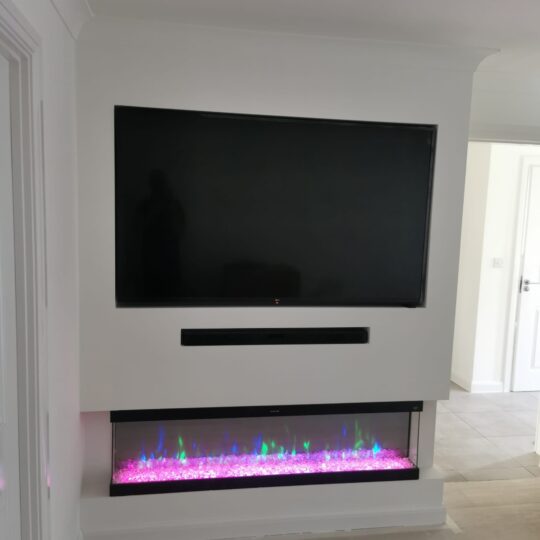 Custom Built Media Wall And Electric Fireplace Installation in Greenhithe, Dartford